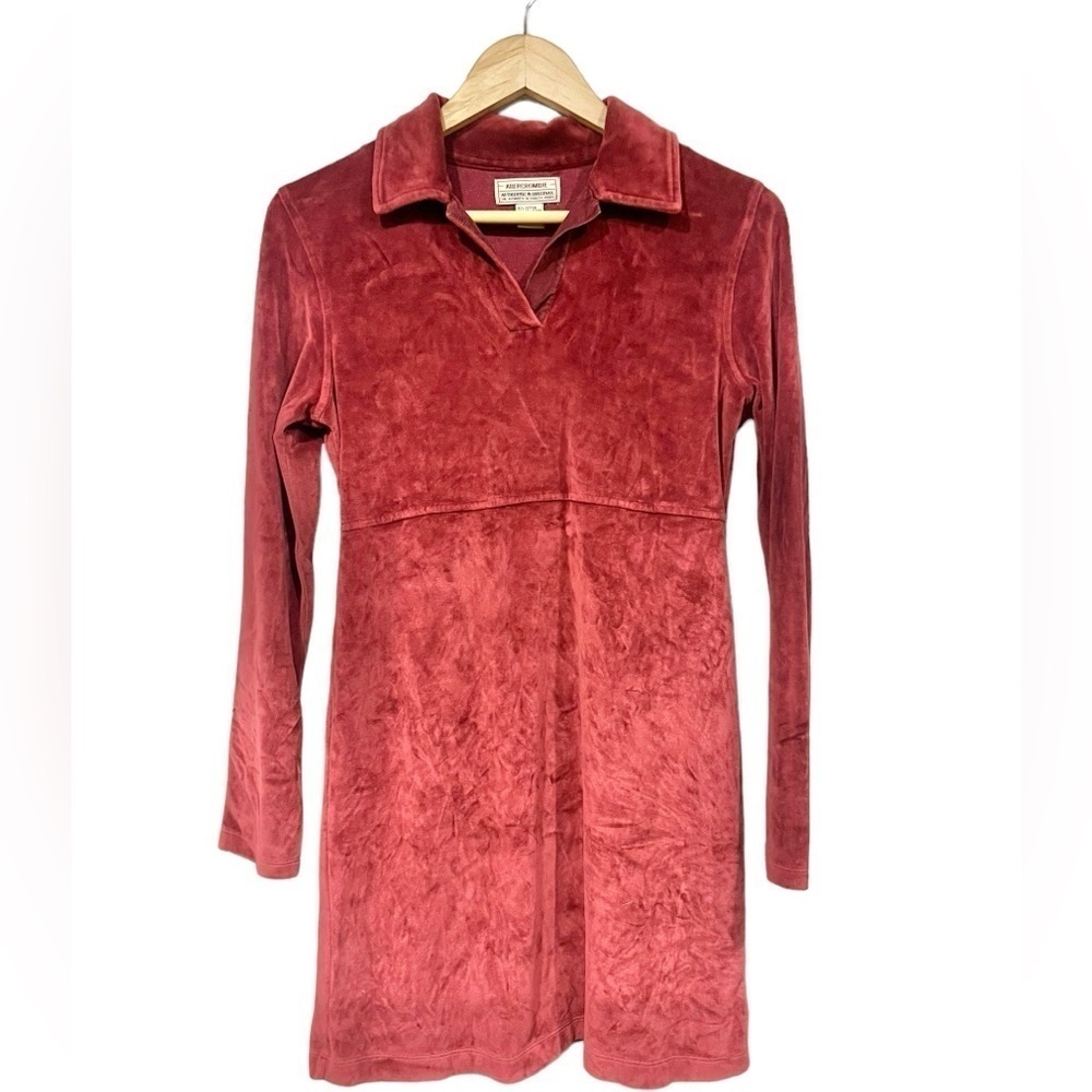 Abercrombie Vintage Collar Long Sleeved Dress Velvet Red Mini Length 90s Y2K Med